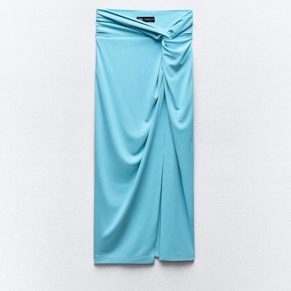 Zara Women's Blue Wrap Midi Skirt